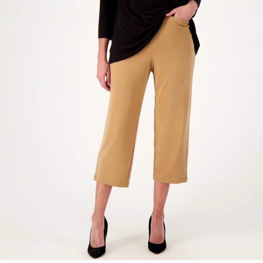 Susan Graver Pet Liquid Knit Slim Leg Pull On Crop Pants Taupe NWOT Casual 4XP‎